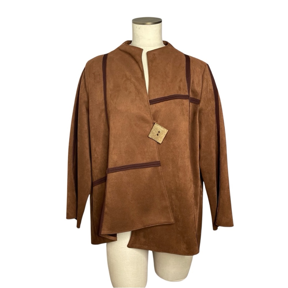 IC by Connie K Faux Camel Suede Swing Jacket Boho Western Lagenlook Artsy Sz 1X